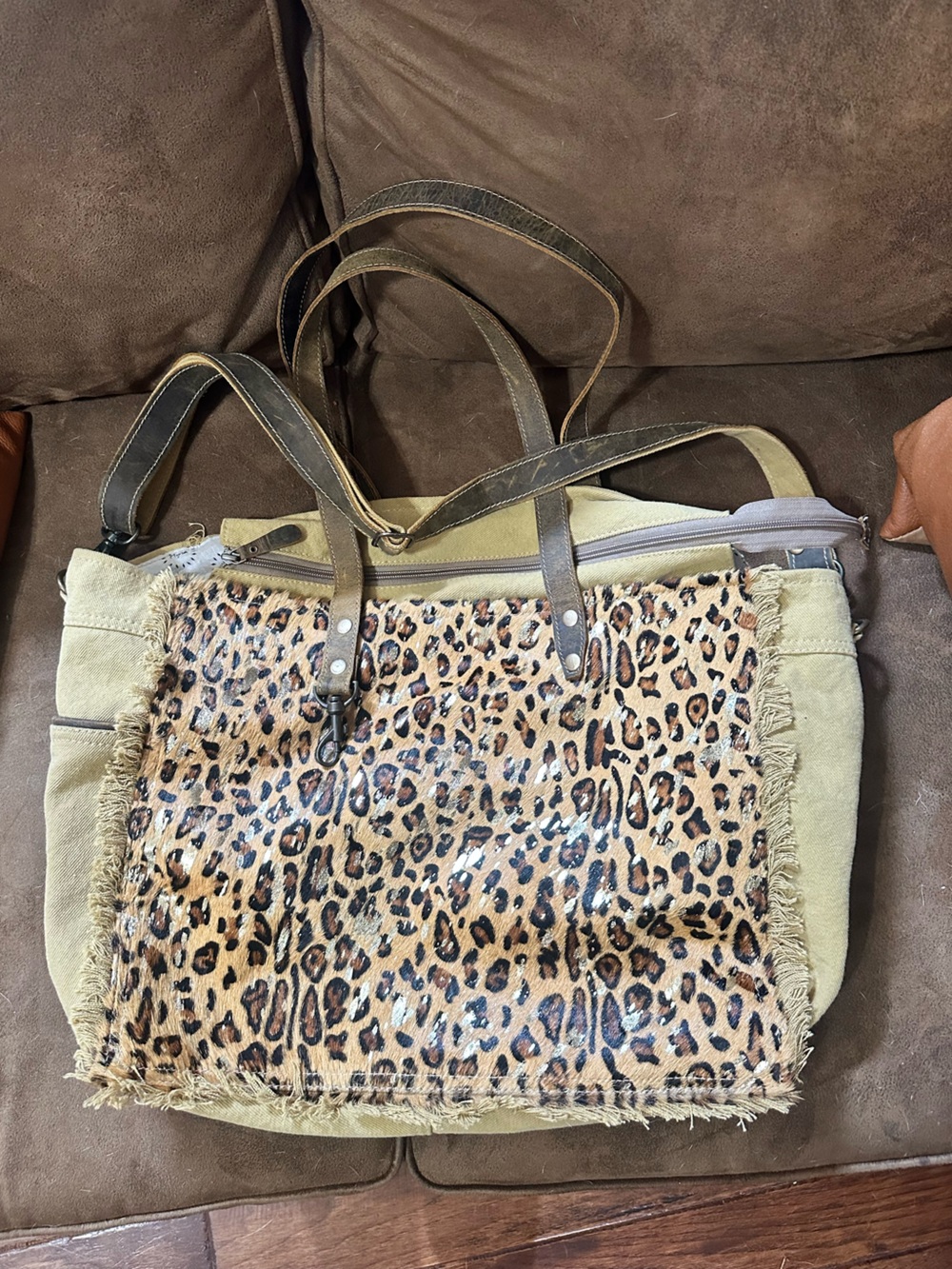 Myra Leopard Print with gold Tote Bag in Beige and Brown - Women Bags